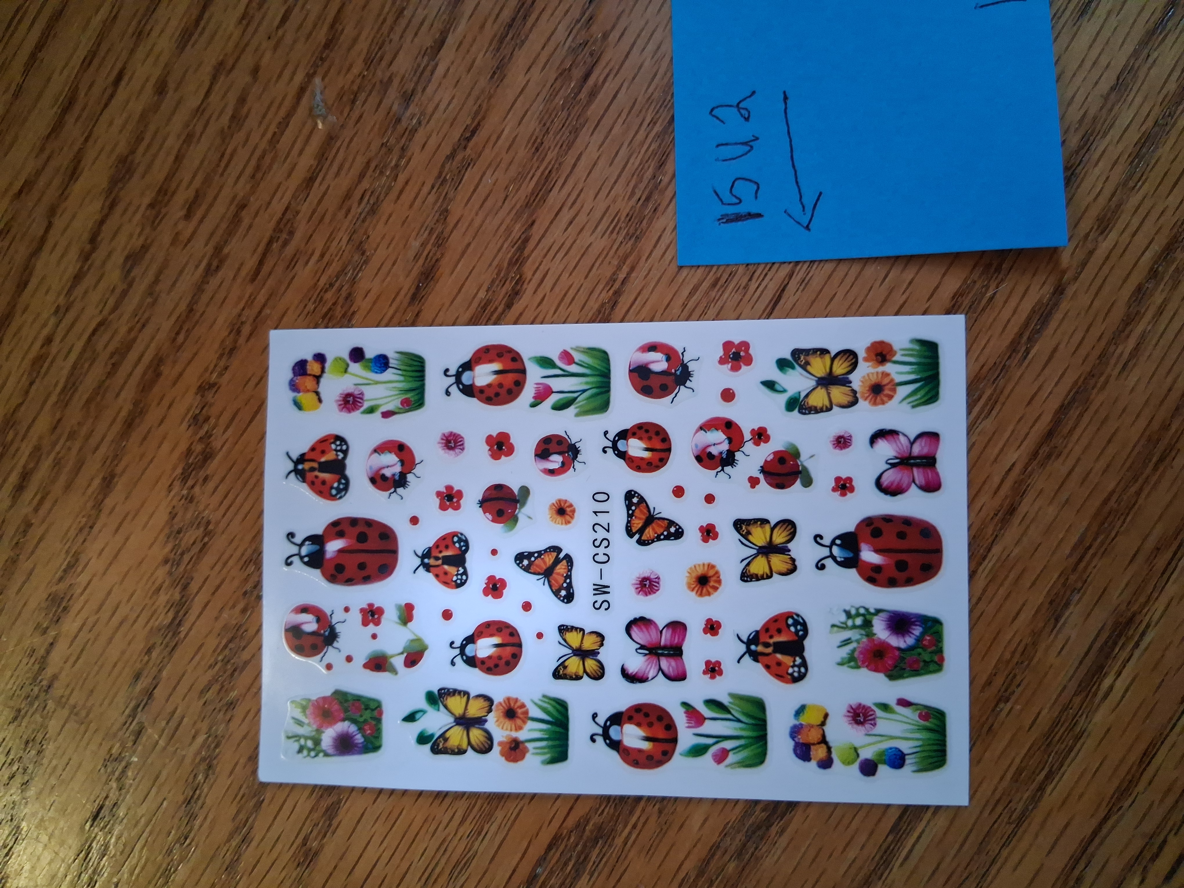Nail Art Stickers — 15U-2 Ladybugs & Butterflies with Flowers (SW-CS210, 1 sheet)
